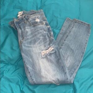7/28 light wash distressed jeans